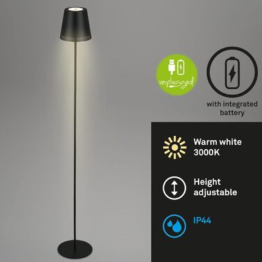 BRILONER – LED акумуляторний торшер 3 в 1, ступінчасте затемнення, сенсорне керування, бездротова, чорна, для вулиці