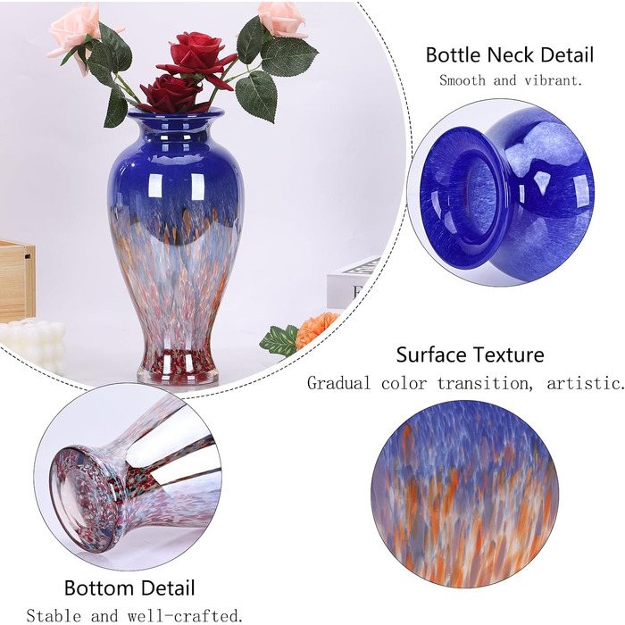 Ваза для квітів Murano Glas Mevsvase, блакитна, 30 см - декор на стіл, весілля, інтер'єр
