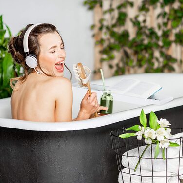 Підставка для ванни Relaxdays з бамбука, біла, 67,8×16,6 см, лакована полиця для ванної кімнати