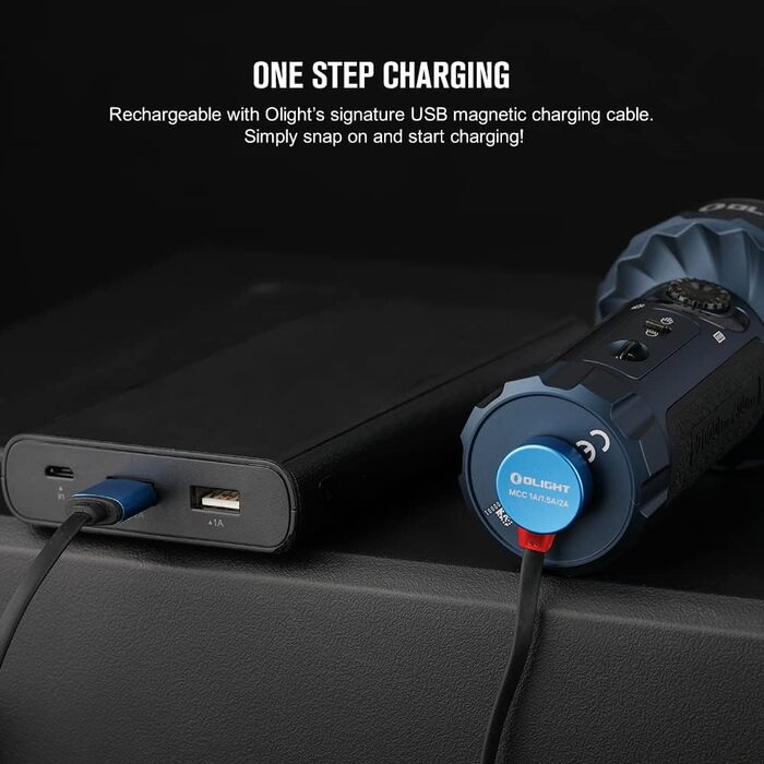 Ліхтар OLIGHT Marauder Mini LED, 7000 люмен, 600 м, акумуляторний, з прожектором і розсіяним світлом, 3 типи кольорових LED, сенсор відстані, для вулиці, колір темно-синій (Midnight Blue)