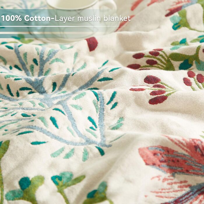 Покривало Bailix Premium Boho з 100% бавовни, двостороння муслінова ковдра 150x200 см, плед для дивана та ліжка в стилі пэчворк, смарагдово-бежевий