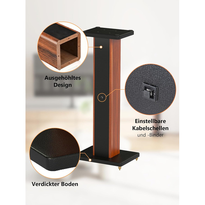 Стійки під колонки Holz Braun Schwarz, 70 см – Преміум стійкі для дому та студії з прихованою проводкою