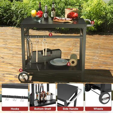 Royal Gourmet Grillwagen: Робочий стіл-гриль для барбекю на вулиці, 85x50 см, чорний