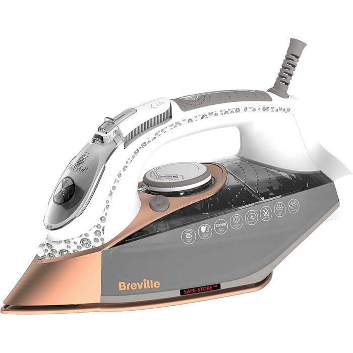 Парова праска Breville DiamondXpress 2800 Вт з багатонаправленою діамантово-керамічною підошвою, резервуаром для води 400 мл, біло-рожева [VIN420X]