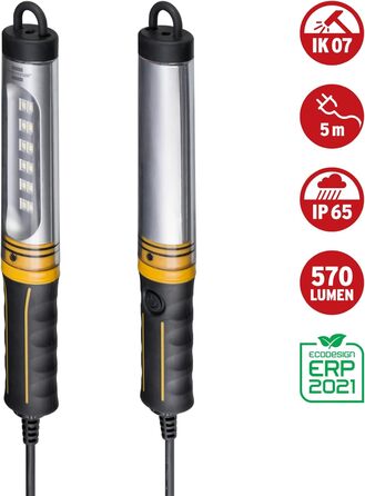 Диммована робоча лампа Brennenstuhl з SMD LED, інспекційна лампа 570 лм, IP65, IK07, 12 LED, 5 м кабель, для майстерні