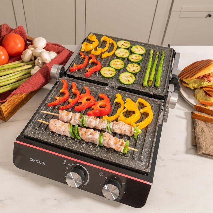 Електричний гриль Cecotec Rock'nGrill Blaze Neon – 2200 Вт, регулювання до 180°, знімні пластини, велика поверхня 29x23 см