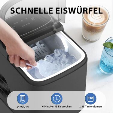Льодогенератор Citybee з функцією самоочищення, 12 кг/доба, компактний Ice Maker для кухні, офісу та вечірок (Сірий)