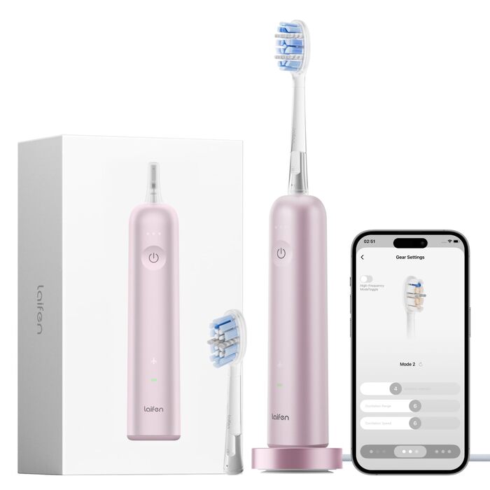 Електрична зубна щітка Laifen Wave Pro Рожева (Алюміній) з 6 режимами, акумулятором на 70 днів та контролем тиску
