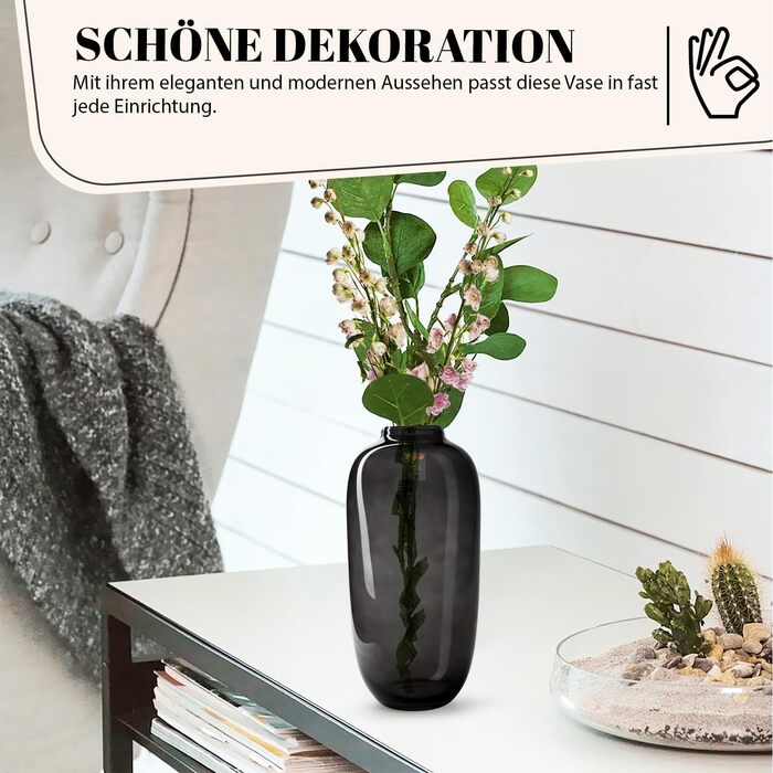 Ваза для квітів Bloomique Magret Rauchschwarz H40xØ19 см - скляна ваза для квітів та сухоцвітів