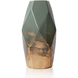 Зелена золота керамічна ваза TERESA'S COLLECTIONS 20 см, сучасна декоративна ваза для дому, pampas трави, елегантна настільна ваза, подарунок мамі
