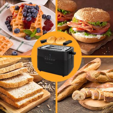 Тостер ProfiCook на 2 скибки з насадкою для булочок, широким отвором, 7 режимів підсмажування, функція розморожування, сенсорне керування, нержавіюча сталь, чорний матовий