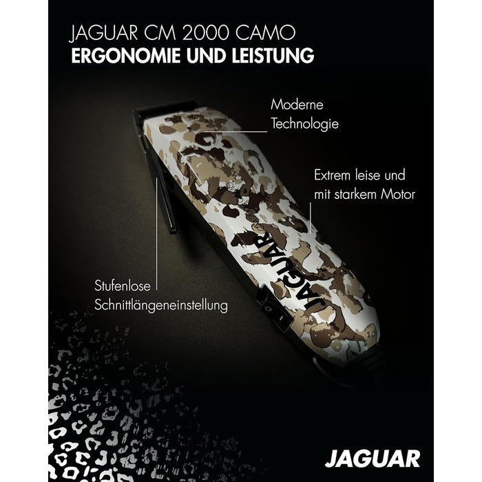 Професійна машинка для стрижки волосся JAGUAR CM 2000 Camo, мережевий тример, з насадками, швидка заміна ножів
