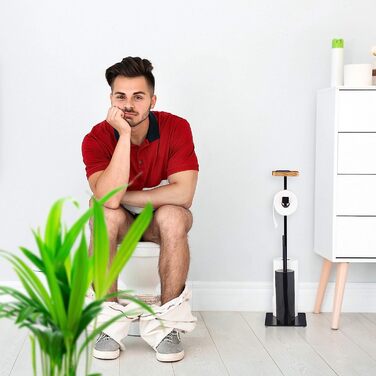 Набір для туалету Relaxdays з поличкою, тримачем для туалетного паперу та щітки, сучасний дизайн, 73x25x20 см, чорний