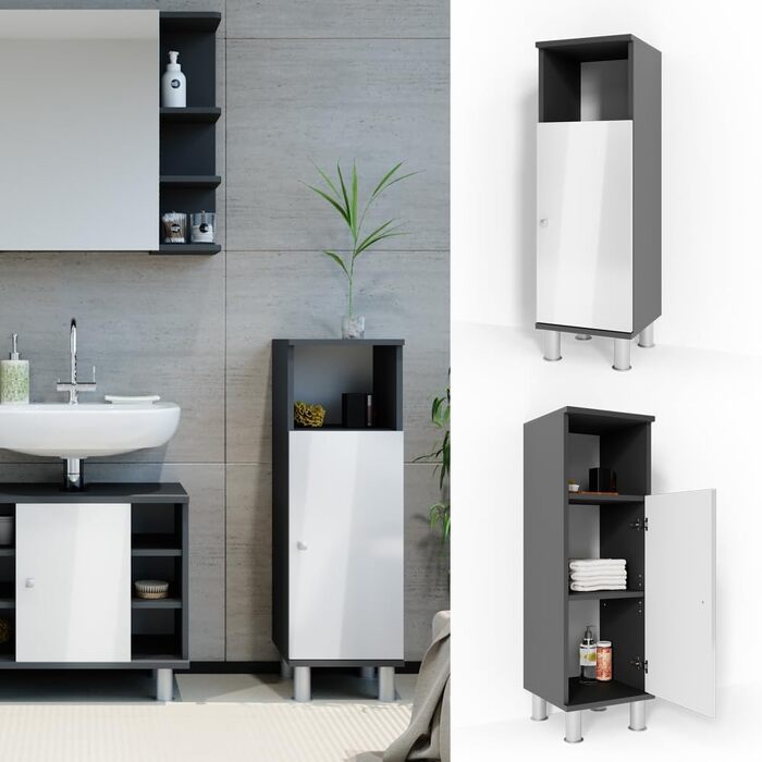 Пенал для ванної Vicco Fynn, антрацит/білий глянець, 30x95 см