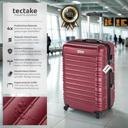 Набір валіз Tectake 4шт з ABS пластику, S-M-L-XL, з роликами, телескопічним ручками та замками, з ваговою шалькою та аксесуарами для валіз (Вишневий)