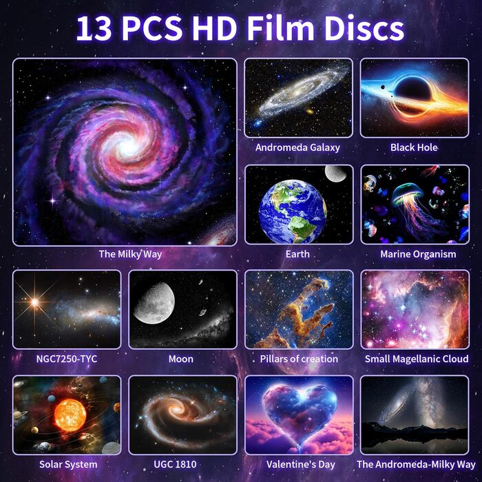 Проєктор зоряного неба VanSmaGo 8-го покоління Sternenhimmel Galaxy: Планетарій, нічник HD з обертанням 360°, таймером та регульованим режимом