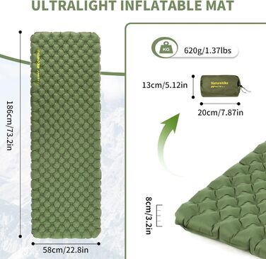 Самонадувний кемпінговий килимок Naturehike Thermal Serie 4.6R Ultralight для зими (до -15°C), прямокутний, 186x58 см