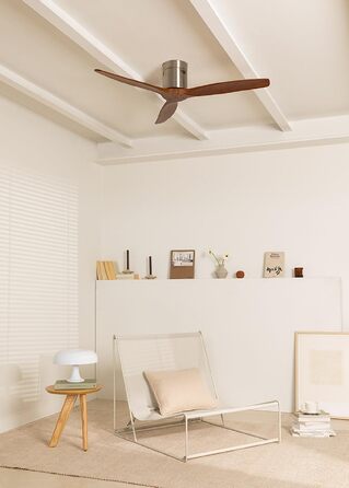 Вентилятор стельовий з підсвічуванням Windcalm Deckenventilator ABS, нікель, дерев'яні лопаті, пульт ДУ, 40W, Ø132см, DC-мотор, літній/зимовий режим