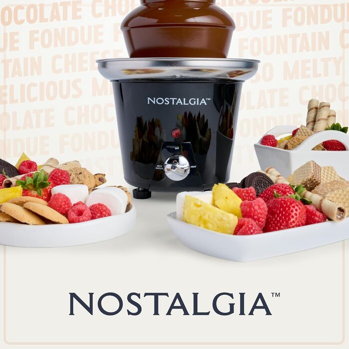 Шоколадний фонтан Nostalgia 3-ярусний електричний для вечірок – розтоплює сир, кесо, цукерки та лікер. Ідеально для занурення фруктів, овочів та іншого. Чорний колір.