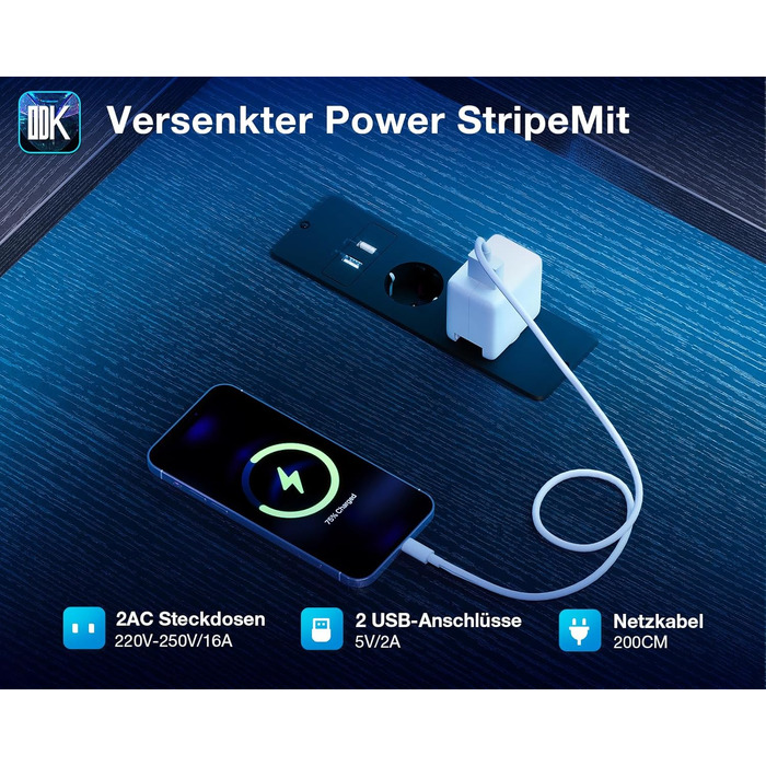 Ігровий кутовий стіл ODK з LED-підсвіткою та USB-портом, 168×120 см, вуглецеве волокно, чорний