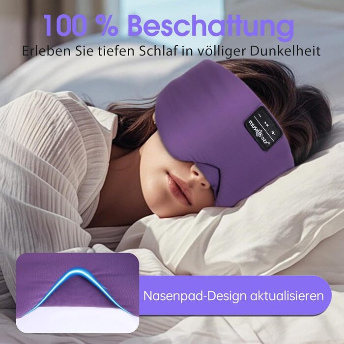 Маска для сну з Bluetooth-навушниками, 100% затемнення, шовкова маска для очей, для чоловіків та жінок, м'які навушники, Bluetooth маска для сну, подорожей (фіолетова)