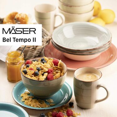 Набір посуду MÄSER Bel Tempo II на 6 осіб, 30 предметів, вінтажний, ручний розпис, кераміка, темно-синій, стонована кераміка