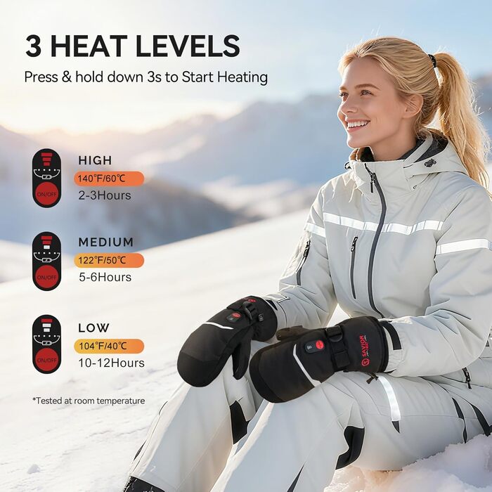 Обогревні рукавиці SAVIOR HEAT для чоловіків та жінок, акумуляторні, для катання на лижах, сноуборді, мотоциклі, туризмі (XXL, чорний)