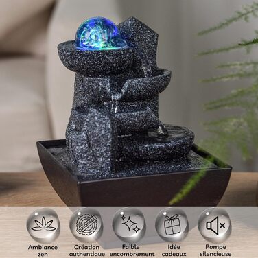 Настільний фонтан Zen Light SCFR22-C3 із закритим контуром, LED-підсвітка, 18 см