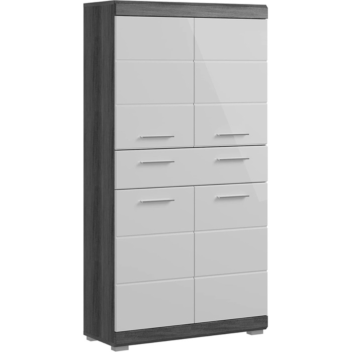 Високий шафа для ванної кімнати xonox.home Scout X06B2715, білий глянець/сріблястий корпус, 74x141x31 см