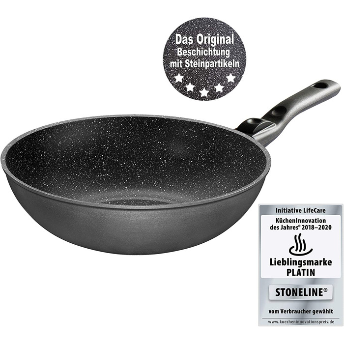 Wok STONELINE Flex 30 см з антипригарним покриттям, знімна ручка, для індукції, без олії, з кам'яними частинками, вироблено в Німеччині