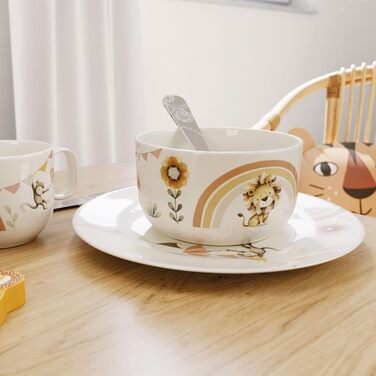 Дитячий посудовий набір Villeroy & Boch Boho Kids 'Roar like a lion' (7 предметів), з нержавіючою сталею, зорієнтований на дітей, з мотивом лева та мавпи, преміум-посуд, безпечний для миття в посудомийній машині та мікрохвильовій печі