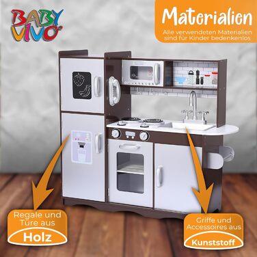Дитяча ігрова кухня Baby Vivo Toni з дерева, іграшкова кухонька з дошкою для малювання, коричнева
