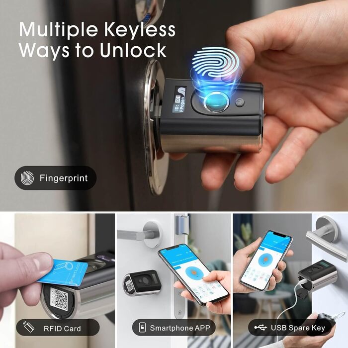 Електронний дверний замок WELOCK Touch41 з відбитком пальця, RFID-карткою та керуванням через додаток для вхідних дверей, регульована довжина 50-100 мм