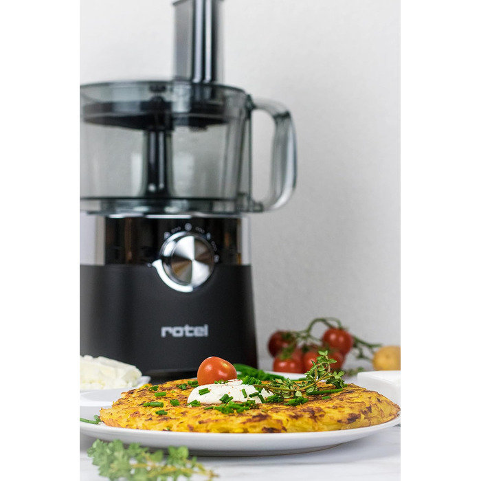 Кухонний комбайн Rotel 1436550, мультифункціональний, електричний подрібнювач, міксер, терка, цитрус-прес, нержавіюча сталь, пластик, чорний, 38,5x24,6x11,9 см