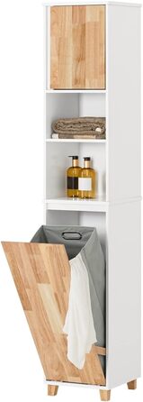 Високий шафа для ванної SoBuy BZR74-W з висувним кошиком для білизни, білий/натуральний, 31x170x32 см