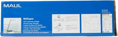 Світлодіодна настільна лампа Maul Maulpure, димована, офісна, денне світло, USB зарядка для смартфона/годинника, 7-ступінчастий димер, сенсорне керування, срібляста