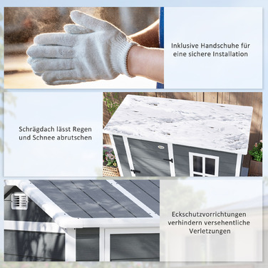 Садовий сарай Outsunny Пластиковий 2,1 м² 186 x 130 x 199 см Садовий сарай з двосхилим дахом Вікно Вікно, що замикається Погодостійкий садовий сарай Відкритий садовий сарай для заднього двору сірий