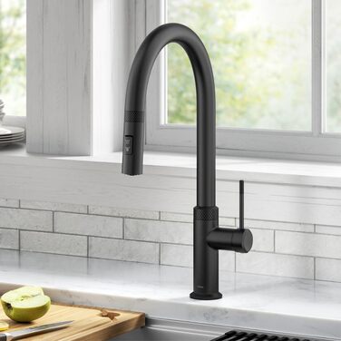 Змішувач кухонний Kraus KPF-3104SFS Oletto чорний матовий з витяжкою, 44 см