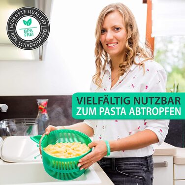Салатниця з центрифугою Freegreen Germany 5л - біла, з рецептами та кришкою для зливу води