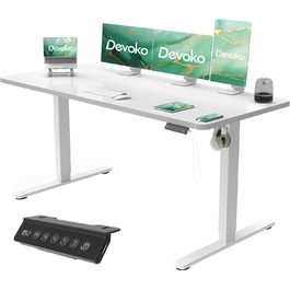 Електричний регульований стіл Devoko з USB, 160x70 см, білий – офісний комп'ютерний стіл для роботи сидячи/стоячи