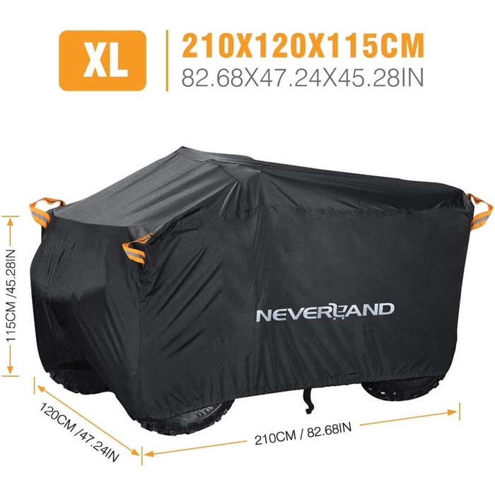 Чохол для квадроцикла XXXL NEVERLAND, водонепроникний, UV-захист, з фосфоресценцією, 256x110x120 см, чорний