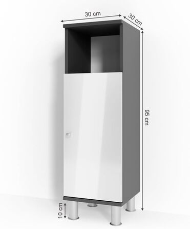 Пенал для ванної Vicco Fynn, антрацит/білий глянець, 30x95 см