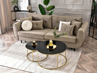 Журнальний стіл Mebel-Partner круглий, чорний мармур, 80 x 80 x 42,5 см