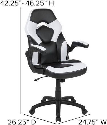 Ігрове крісло Flash Furniture X10, ергономічне, з регульованою спинкою, для комп'ютера і геймінгу, LeatherSoft, біло-чорне