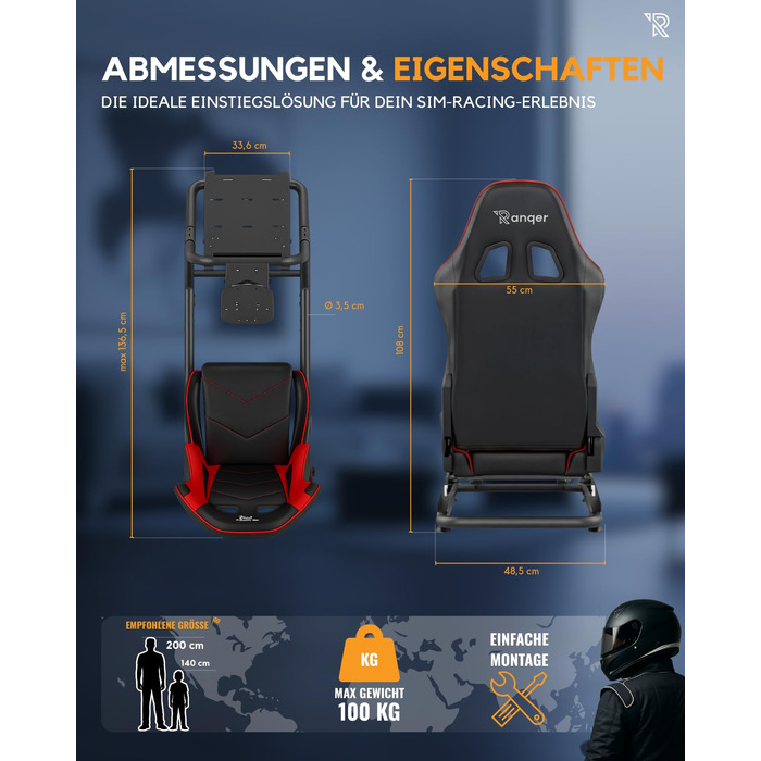 Ігрове крісло для симулятора Ranqer Racing Seat: ергономічне сидіння з екошкіри для SimRacing (PC, PlayStation, Xbox)