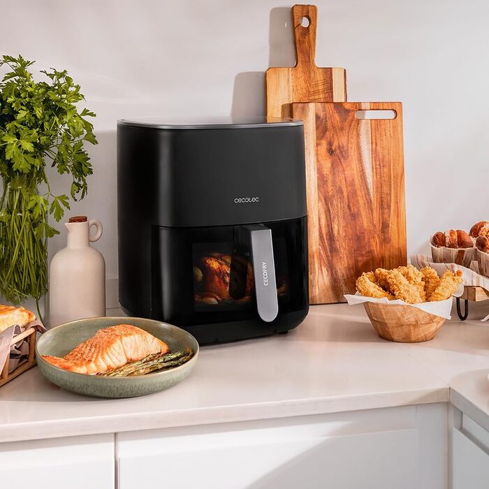 Аерофритюрниця Cecotec Cecofry Fantastik Window 4000 без олії, 4-6.5 л, з вікном, 1400 Вт, сенсорне керування, 9 програм, чорна