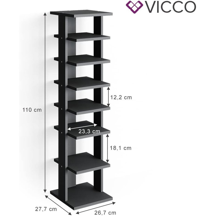 Взуттєва тумба Vicco Sara, антрацит, 26.7x110 см
