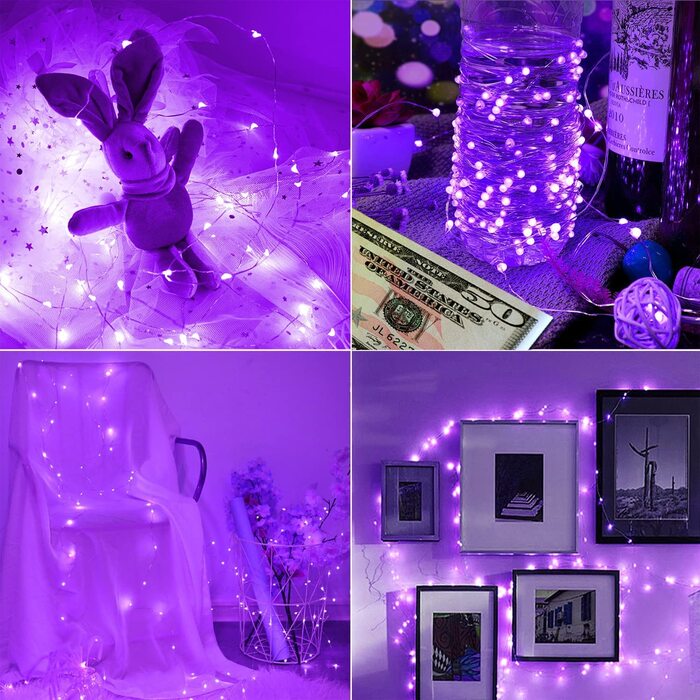 Гірлянда StarryEver 50 LED UV, 5 м, на батарейках та USB, фіолетове ультрафіолетове світло, для декору, вечірок та Хелловіну, з пультом ДУ, мідний дріт, для дому та вулиці