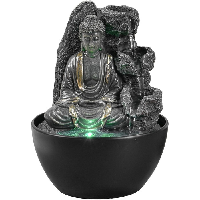 Декоративний кімнатний фонтан Будда з LED-підсвіткою, водоспад, Zen Feng Shui, Revata Zen'Light, 18 см – подарунок для дому, талісман на удачу