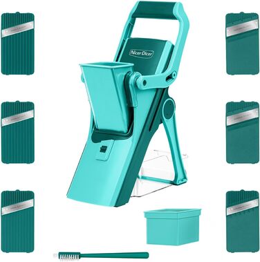 Nicer Dicer Mandoline 12-ти частинний набір для нарізки овочів, слайсер, овочевий гострий ніж, для нарізки соломкою, слайсами, кубиками, кухонний овочевий слайсер, турквіс/зелений